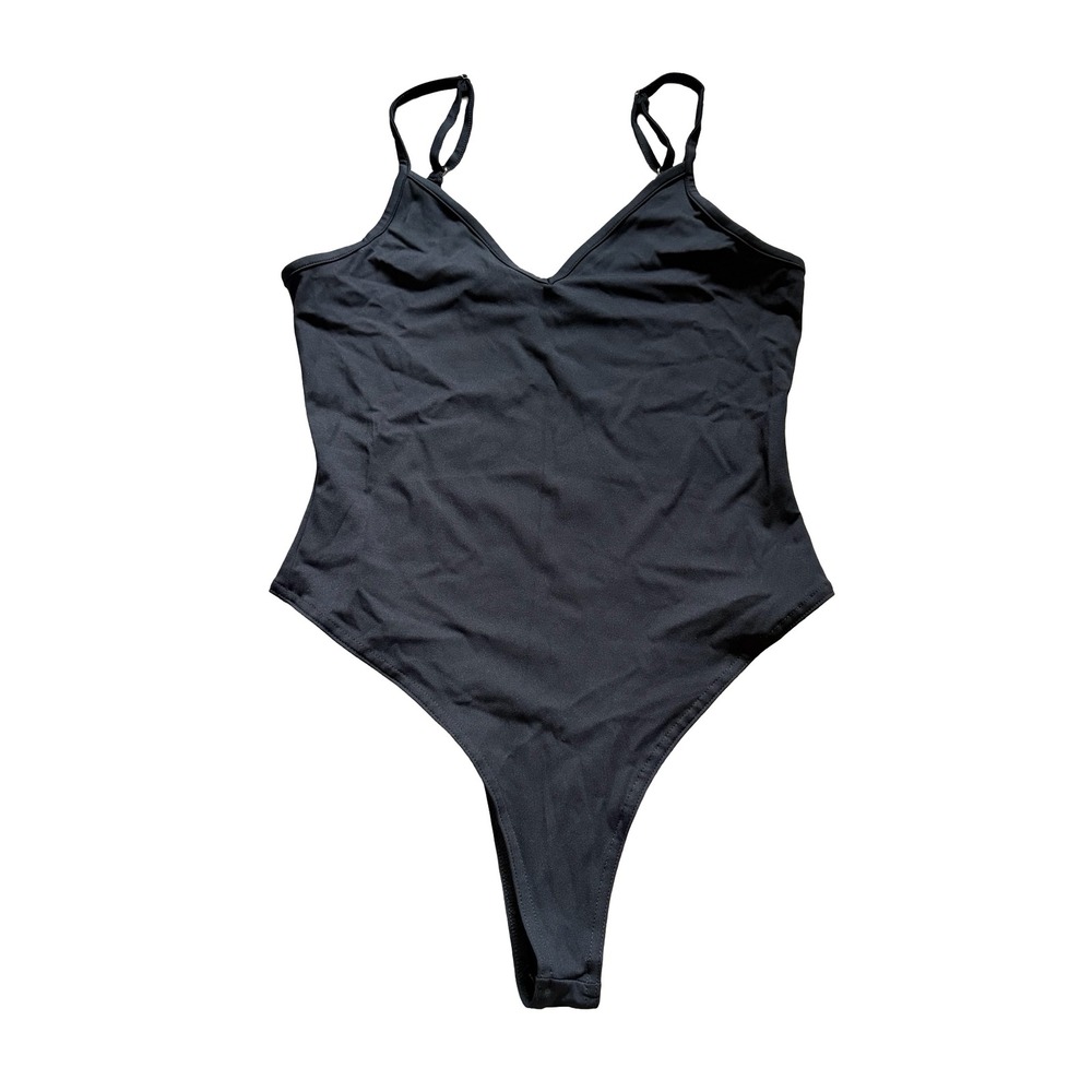 Edikted Black V-Neck Bodysuit Adjustable Straps Thong Back Size Small